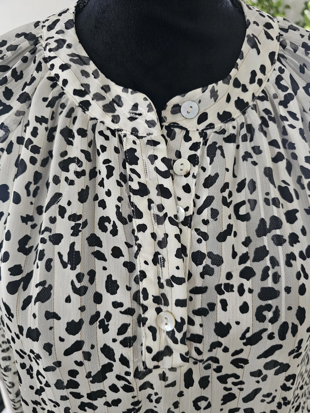 Size S  Women's Black and White Leopard Print Blouse - Picture 2 of 15